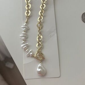 Gold and White Pearl Necklace